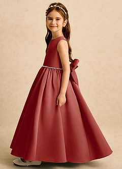 Azazie Daisies Robe Demoiselle D'honneur Fillette Robe Princesse en Mat Satiné Arc Terracotta image4