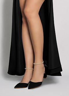 front Bijpassende kleur matte satijnen parel en strik puntige neus blokhakken