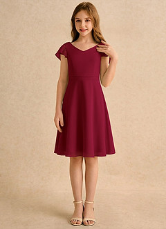 Azazie Narin Girls Formal Blomsterpigekjoler A-Line med ærmer Chiffon Knælængde Kjole image4