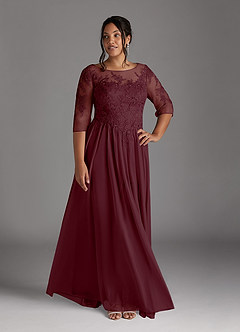 Azazie Harriet Abiti per la Madre della Sposa Abito A-Line in Maglia in Pizzo con Scollo a U Cabernet image7
