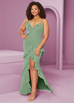 Barbie ♥ Azazie Jurken voor bruidsmeisjes Jurk van Chiffon met Kolom Matcha image11