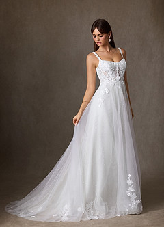 Azazie Jovana Wedding Dresses Diamond White A-Line Scoop Tulle Dress image5