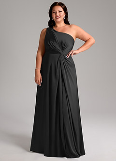Azazie Brooke Bridesmaid Dresses Black A-Line One Shoulder Stretch Satin Dress image12