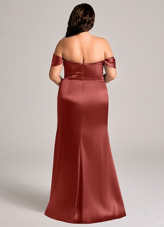 Azazie Saige Abiti da Damigella Abito Convertibile Tubino in Raso Metallizzato a Spalla Scoperta Terracotta image10