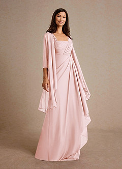 Azazie Clinton Mother of the Bride Dresses Blushing Pink A-Line Pleated Mesh Dress image2