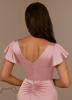 Azazie Roya Mère de la mariée Robes Robe Sirène en Satin extensible Col en V Plissé Rose Poudré image6