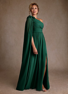 Azazie Lancaster Mother of the Bride Dresses Emerald A-Line One Shoulder Chiffon Dress image3