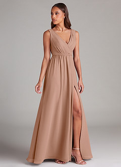 Azazie Tanicia Bridesmaid Dresses Champagne Rose A-Line Pleated Chiffon Dress image3