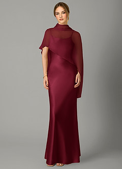 Azazie Jaleesa Bridesmaid Dresses Burgundy Sheath High Neck Stretch Satin Dress image1