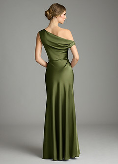 Azazie Emerson Bridesmaid Dresses Olive Mermaid Off the Shoulder Stretch Satin Dress image3