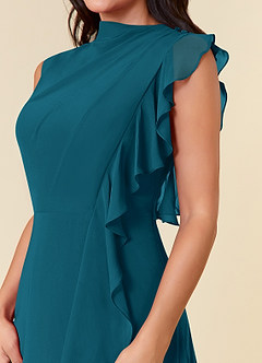 Azazie Narine Mother of the Bride Dresses Ink Blue A-Line High Neckline Pleated Chiffon Dress image8