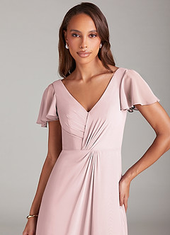 Azazie Soren Bridesmaid Dresses Blushing Pink A-Line Ruched Chiffon Dress image6