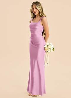 Azazie Agustina Junior Robe Fourreau en Satin extensible Plissé Rose Bonbon image5