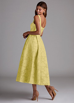 Azazie Amalie Brautjungfernkleider A-Linie Plissee Blumen-Burnout Kleid Kanarienvogel image2