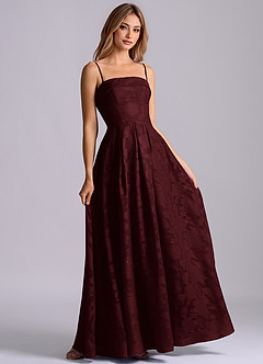 Azazie Lucienne At-home Try On Dresses Dusty Blue A-Line Strapless Floral Burnout Dress image6