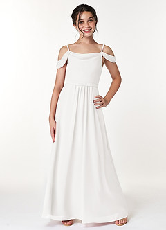 Azazie Alivia Junior White A-Line Off the Shoulder Chiffon Dress image1