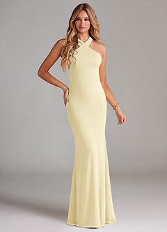 Azazie Doretta Brudtärnklänningar Klä av Sjöjungfru i Chiffong Plisserad Citronsorbet image1