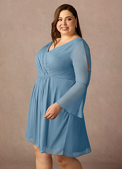 Azazie Teraso Mother of the Bride Dresses Steel Blue A-Line Pleated Mesh Dress image6