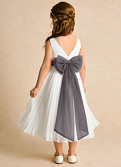 Azazie Margot vestidos de niña de las flores Vestido de Marfil Gris Acero de Gasa de Corte En A con Plisado image5