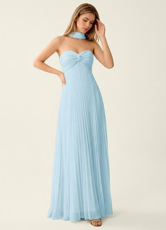 Clementine Sky Blue Chiffon 3D Flowers A-line Prom Dress image5