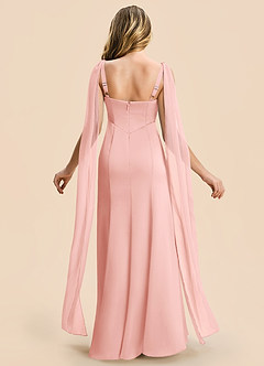 Azazie Chelsea Junior Powder Pink Sheath Pleated Stretch Satin Dress image2