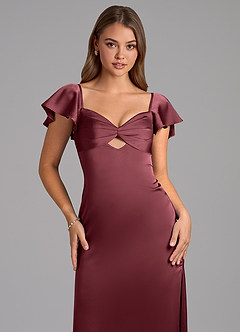 Azazie Demia Bridesmaid Dresses Merlot Sheath Sweetheart Neckline Stretch Satin Dress image7