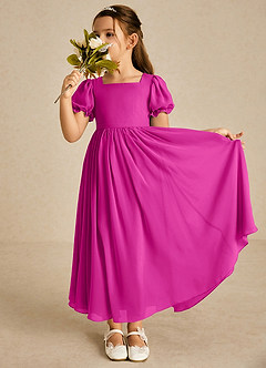Azazie Joss Blumenmädchenkleider A-Linie mit ärmel Chiffon Kleid Fuchsia image1