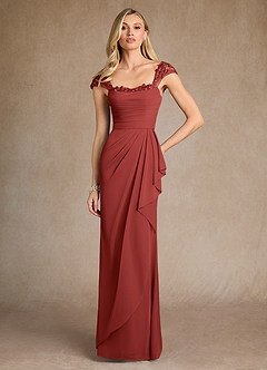 Azazie Belfast Mother of the Bride Dresses Rust Sheath Lace Mesh Dress image1