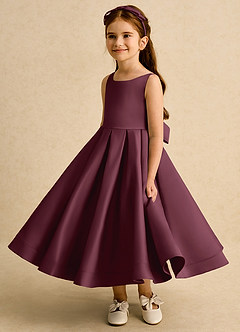 Azazie Babs Flower Girl Dresses Cabernet Ball-Gown Pleated Matte Satin Dress image5