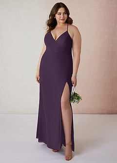 Azazie Becca Bridesmaid Dresses Plum Sheath V-Neck Chiffon Dress image7