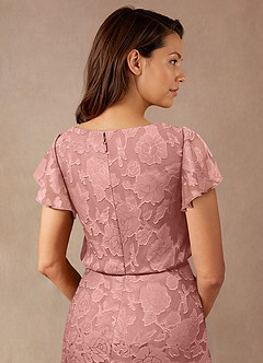 Azazie Lehi vestidos de madre de la novia Vestido de Rosetón de Devorado Floral de Corte En A con Cuello de barco image7