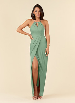Azazie Hadid Mère de la mariée Robes Robe Fourreau en Maille Plissée Matcha image3
