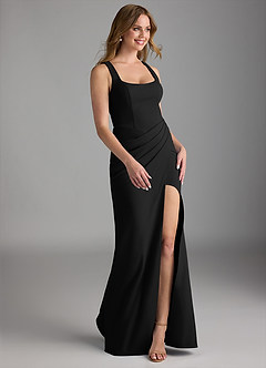 Azazie Mero Final Sale Dark Navy Sheath Pleated Stretch Crepe Dress image6