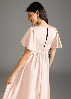 Azazie Verna Maternity Bridesmaid Dresses A-Line Ruched Stretch Satin Floor-Length Dress image8