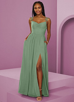 Barbie ♥ Azazie Jurken voor bruidsmeisjes Jurk van Chiffon met A-Lijn Geplooid Matcha image9