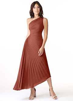 Azazie Kirra Jurken voor bruidsmeisjes Jurk van Chiffon met A-Lijn One-Shoulder Kastanjebruin image1