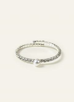 front Conjunto de joyas con colgante de flor de perlas y circonitas