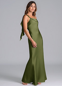 Azazie Driea Brudtärnklänningar Klä av Sjöjungfru i Stretch Satin Ena axeln Oliv image5