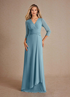 Azazie Mayfield Kleider für die Brautmutter A-Linie Plissee Chiffon Kleid Stimmungsvolles Blau image1