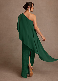 Azazie Wilma Mère de la mariée Robes Robe Fourreau en Blumen-Burnout Une épaule Vert Foncé image4