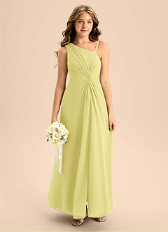 Azazie Brooke Junior Lemon Sorbet A-Line Side Slit Chiffon Dress image1