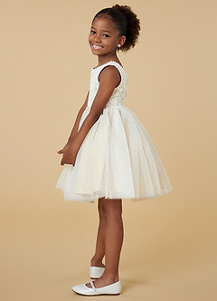 Azazie Sharlie Flower Girl Dresses Diamond White Champagne A-Line Lace Tulle Dress image2