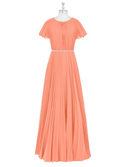 Azazie Kara Bescheidene Brautjungfernkleider A-Linie Plissee Chiffon Bodenlänge Kleid image7