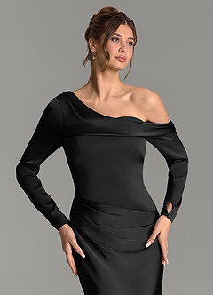 Azazie Sandra Brautjungfernkleider Meerjungfrau-Linie Langarm Stretch-Satin Kleid Schwarz image7