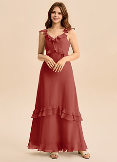 Azazie Tavie Junior Terracotta A-Line Ruched Chiffon Dress image1