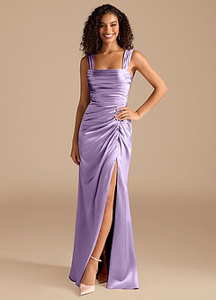 Azazie Jesaphine Bridesmaid Dresses Lilac Sheath Bow Metallic Satin Dress image3