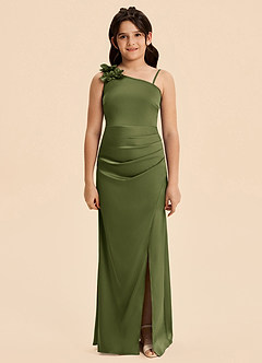 Azazie Remi Junior Olive Sheath Side Slit Stretch Satin Dress image7