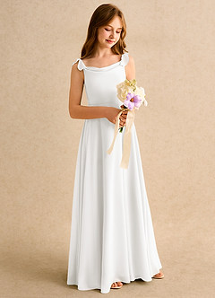 Azazie Puppy Girls Formal 플라워 걸 드레스 A라인 주름진 쉬폰 플로어 길이 드레스 image1