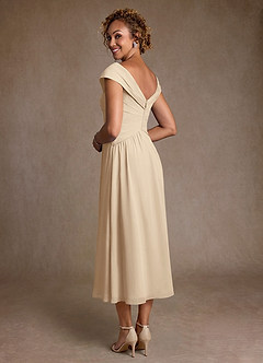 Azazie Mirta 신부의 어머니 드레스 A라인 주름진 플로럴 번아웃 티 길이 드레스 image2