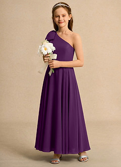 Azazie Guppy Girls Formal Robe Demoiselle D'honneur Fillette Robe Trapèze en Mousseline de soie Une épaule Grain De Raisin image6